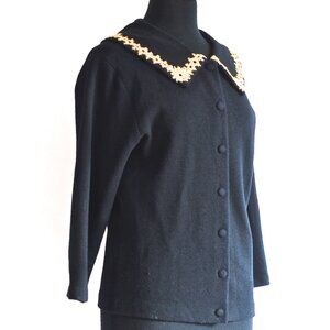Huppert 1950's Wool Cardigan With Gold Metallic Embroidery - England